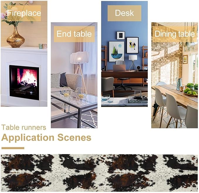 Cow Print Table Runner, Black White Cowhide Print Western Style Table Runner Country Farmhouse Cottage Cow Patten Table Decoration for Home Kitchen Dining, 13x70 Inch
