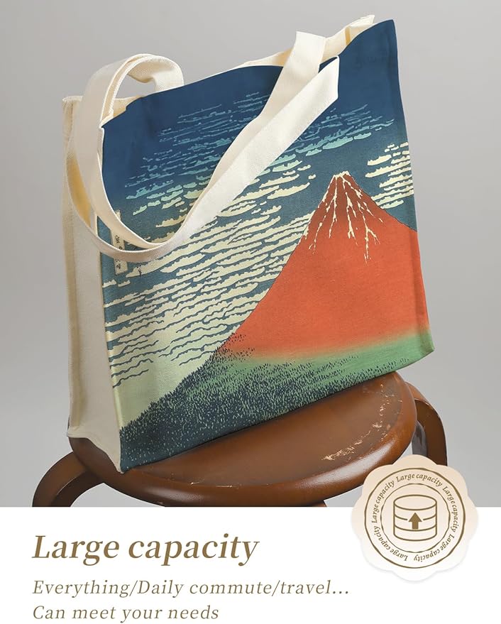 AUSVKAI Canvas Tote Bag Aesthetic for Women, Cute Reusable Bags with Pockets & Snaps for Beach Shopping College Gym Grocery