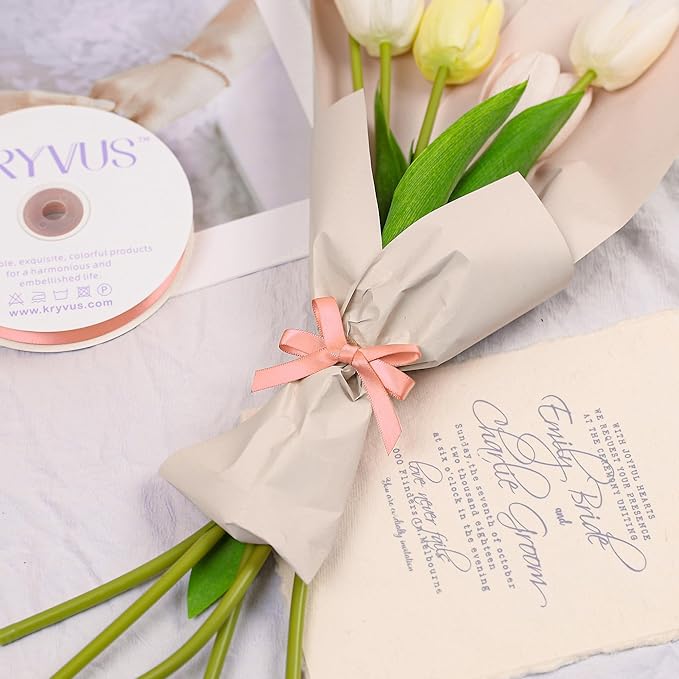 Peach Satin Ribbon, Double Faced 3/8 Inch X 25 Yards Peach Ribbon, Premium Satin Ribbons for Gift Wrapping, Crafts, Hair Bow Making, Sewing, Flower Bouquet, Wedding Party Decor