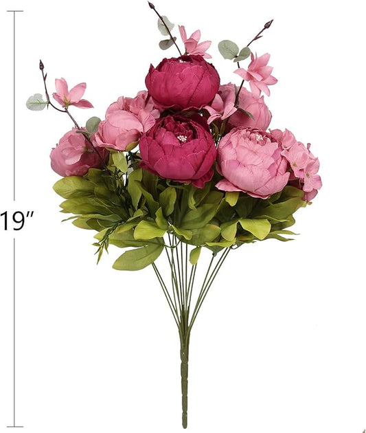 Flojery Silk Peony Bouquet Vintage Artificial Peonies Flower for Home Wedding Party Decor (1pcs, Burgundy)