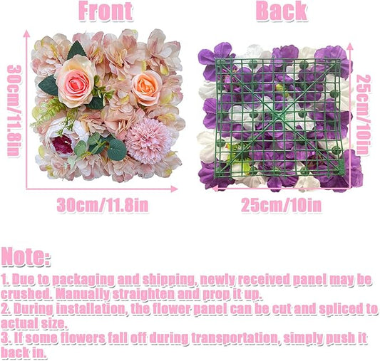 Flower Wall Backdrop, 12PCS 10.6"-15.7" Artificial Flower Wall Panel with Various Styles, 3D Floral Wall Decor for Wedding Photo Background Festive Party Home Decoration (K003, 11.8 * 11.8in)