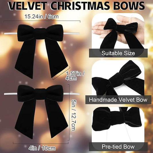30 Pcs Velvet Ribbon Bows 5" x 4" Pre Tied Christmas Velvet Bows with Twist Tie for Gift Packaging Christmas Tree Wreaths Door Windows Wedding Party Decoration(Black)