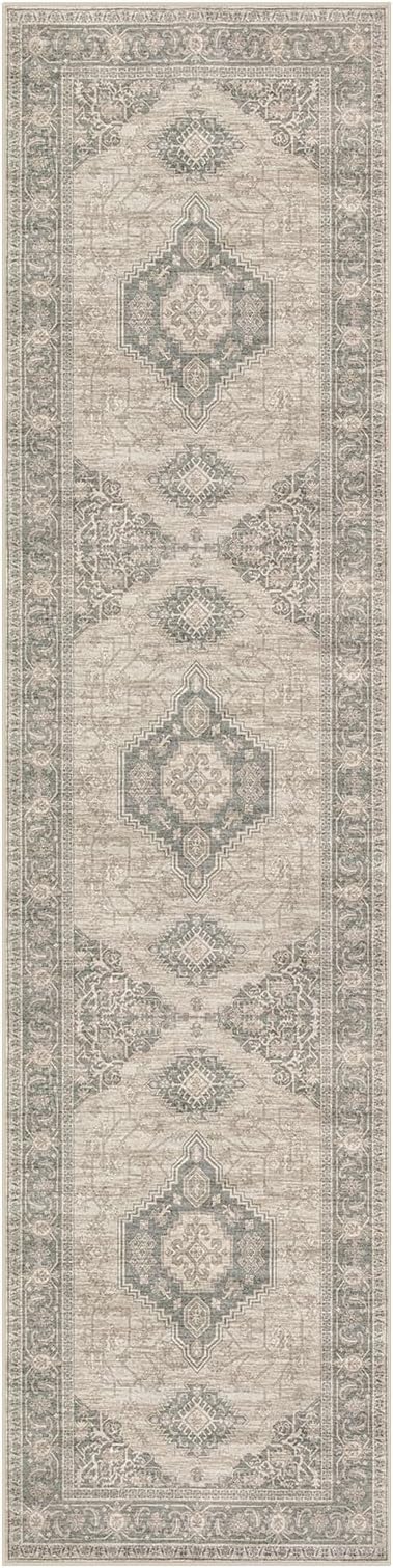 Lahome Oriental Hallway Runner Rug, 2.5x12 Washable Runners for Hallways Kitchen, Soft Distressed Non Shedding Long Carpet for Entryway Laundry Room, Grey/Brown