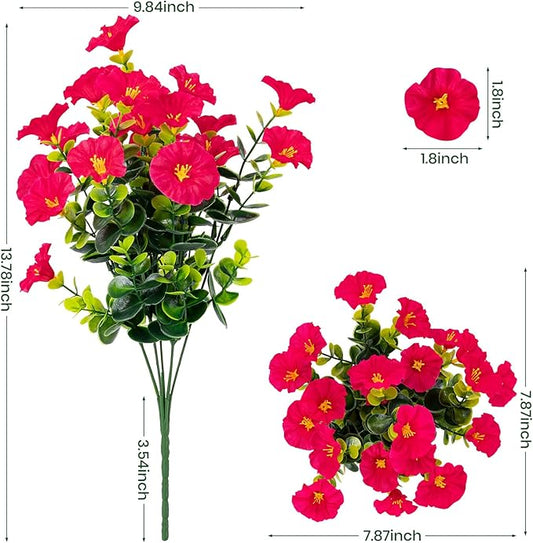 Artificial Faux Flowers for Outdoor 16 Bundles Boxwood Fake Morning Glory for Planter,UV Resistant Fake Flowers for Home Porch Patio Outside(Rose Red)