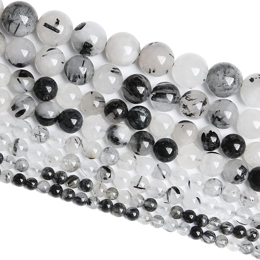 4MM 86PCS Natural Crystal Stone Black Rutile Quartz Gemstone 2A Grade Loose Beads for Jewelry Making DIY Bracelet Necklace Semi Precious Beads 1 Strand