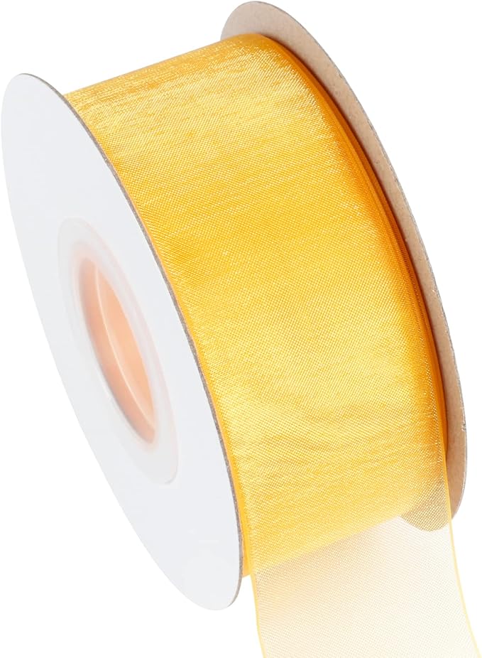 1-1/2 Inch Yellow Gold Shimmer Sheer Organza Ribbon Sheer Chiffon Ribbon 50 Yards-Roll Multiple Colors Available for Gift Wrapping Wedding Events Christmas Décor