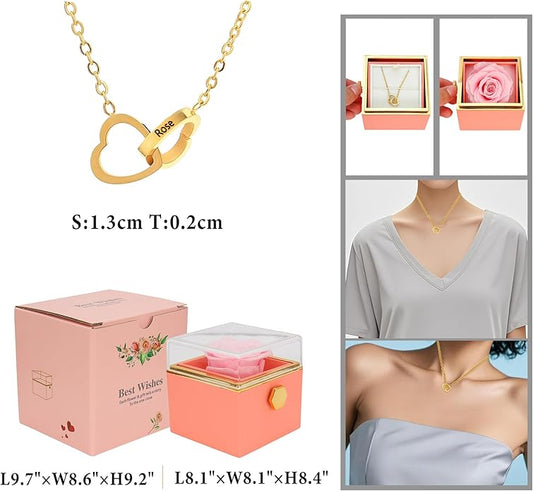 TINGKU Eternal Real Rose Gift Box for Women, Preserved Rose with Customized Name Engraved Heart Necklace, Personalized Romantic Gift for Wife, Girlfriend, Mom, Mother's Day Love Keepsake