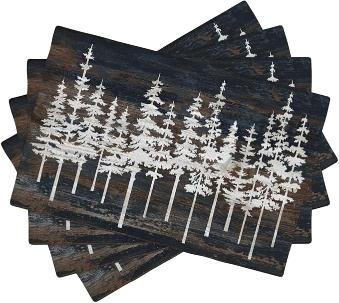 Rustic Tree Placemats Set of 4 Nature Forest Table Mats Washable Place Mats for Home Party Indoor Kitchen Dining Table Decoration 12x18 Inch