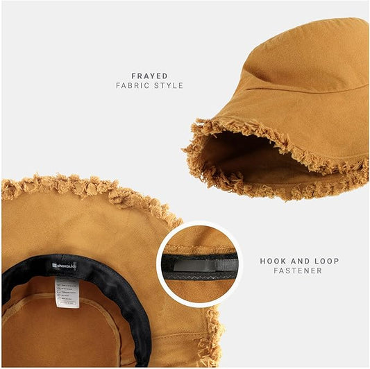 CHOK.LIDS Frayed Bucket Hats for Women Men Unisex Trendy Washed Cotton Floppy Wide Brim Boonie Outdoor Summer Beach Headwear