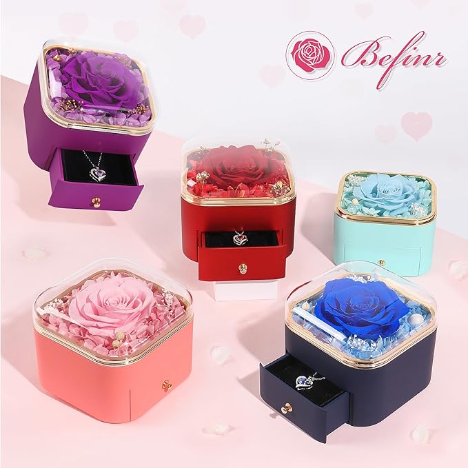 Beferr Birthday Gifts for Women Mom Preserved Real Rose with Necklace Eternal Roses Fresh Flowers for Delivery Prime anniversary Purple Gifts for Grandma Wife Daughter Sister