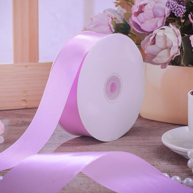 Lilac Ribbon 1 1/2 Inch 60 Yards Lilac Satin Ribbon for Gift Wrapping Bows Crafts Flower Bouquet Wedding Birthday Party Christmas Decorations