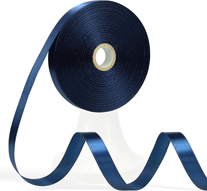 60 Yards Navy Blue Ribbon 1/2 Inch, Deep Blue Satin Ribbon for Gift Wrapping, Crafts, Flower Bouquet, Wedding, Baby Shower, Festival, Christmas, Halloween