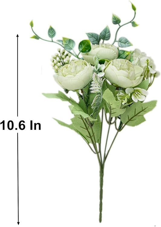 KAOYOO 4 PCS Artificial Peony Bouquet Short Stem for DIY Wedding Decoration Bridal Bouquet Home Decorations(Green 4-PCS)