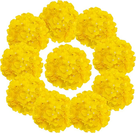 Fake Yellow Hydrangea Artificial Flowers - Faux Silk Hydrangeas Flowers Heads with Stems Real Touch for Home Wedding Party Table Decor(Yellow,Pack of 10)