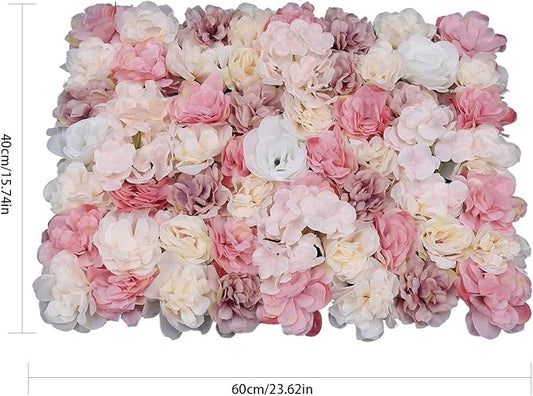 15.74"x 23.62" Artificial Flower Wall Panels,Flower Wall Mat Silk Flower Panels for Outdoor Garden Backyard Fence Fence Privacy Screen and Indoor Wall Decor (12Pcs Pink+White)