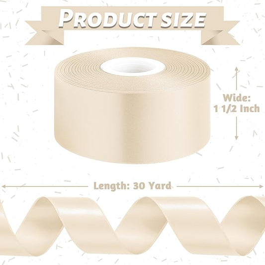 Fullive 1 1/2 Inch Ribbon for Gift Wrapping, 30Yards Cream Ribbon, Polyester Solid Satin Ribbons for Flower Bouquet for Easter Christmas Decorations DIY Hair Bows Wrapping Bouquet Floral Arrangements