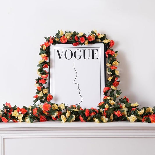 5 Pcs 41FT Flower Garland, Artificial Rose Garland Flowers Plants Fake Flower Hanging Rose Ivy, Birthday Party Valentine's Day Wedding Wall Arch Decor(Orange)