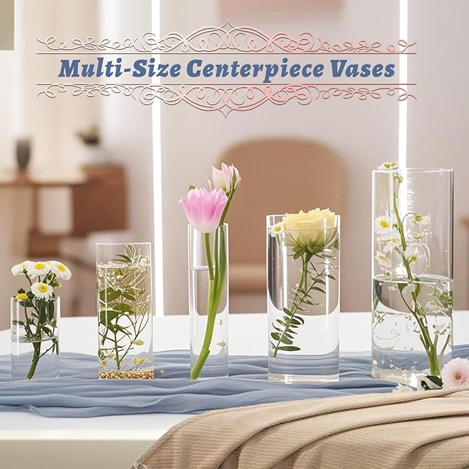 72pcs Glass Vase Cylinder Vases for Centerpieces Small Flower Glass Vases Home Decor Centerpiece Table Clear Flower Vase Decorations for Wedding&Holiday 4,6,7.5,8,8,10 Inch Tall