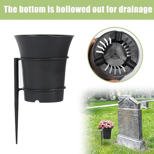 Large Metal Cemetery Vases Flower Holder with Spikes Memorial vases for Grave Vase Decorations for Cemetery Vase Flower Holder for Memorial Grave Lawn Yard Funeral Decor with Freely DIY, 5.4''Diameter