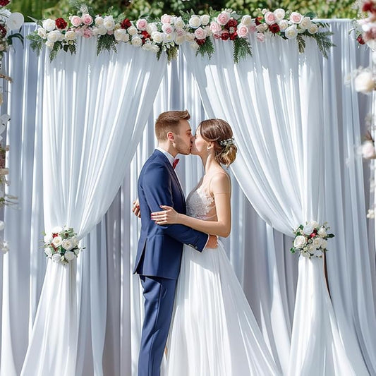 20x10ft Wrinkle Free White Backdrop Curtain for Parties Soft Fabric Drapes Wedding White Curtain Backdrop for Birthday Party Decorations Background for Photography 5x10ft, 4 Panels