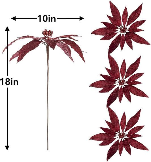 Artificial Flowers 12‘’ Christmas Decoration 4 Pcs Lifeslike Floral Arrangements for Holiday Home Decor Vibrant Colorful Faux Flowers Perfect for Festive Celebrations and Seasonal Decor(Red-1)
