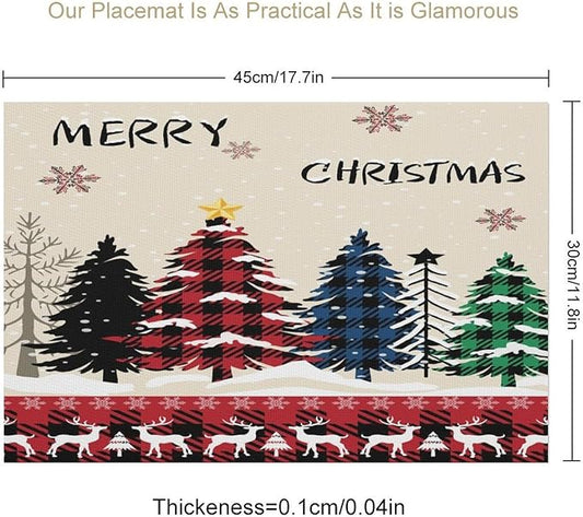 Christmas Placemats Rustic Farmhouse Red Buffalo Plaid Elk Christmas Tree Winter Snowflake Placemats Table Kitchen Dining Party 12x18 Inch Set of 4