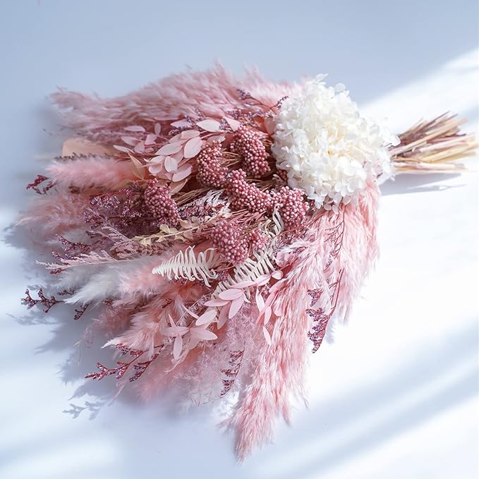 Natural Dried Pampas Grass Bouquet, Champagne Flower Arrangements, Boho Home Decor Bouquet, Fluffy Pompas Grass Decor, Fall Floral Arrangement for Home Wedding Table Centerpiece Decorations