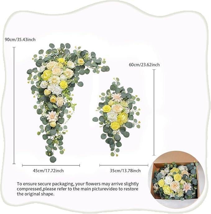 Wedding Arch, Artificial Flowers, Wedding Decor with Drapes (Set of 4),Be Suited to Banquet, Party, Wedding Decor Ceremony and Background Decoration (Yellow)