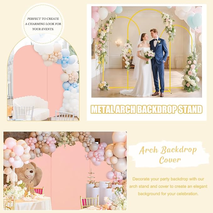 FUHSY 7.2 FT Metal Arch Backdrop Stand and Arch Cover Set Wedding Backdrop Arches Stands with Dusty Rose Spandex Arched Stand Cover for Party Birthday Ceremony Graduation Banquet Decorations