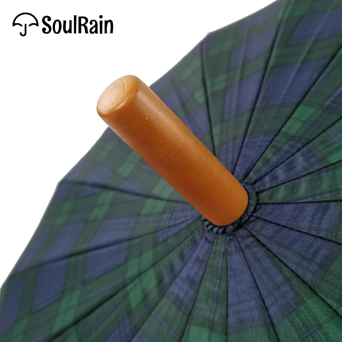 SoulRain 16 Ribs 48" Stick Umbrella Auto Open Solid Color Fashionable and Simple,Arc Classic Wood Handle,Windproof Unbreakable Stick Rain Umbrella
