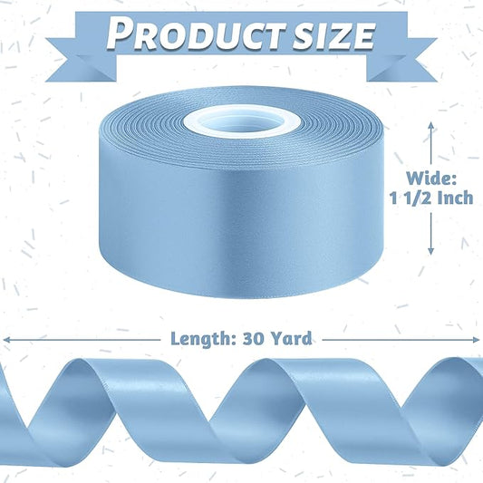 Fullive 1 1/2 Inch Sky Blue Ribbons, 30 Yards Ribbon for Gift Wrapping, Polyester Satin Ribbons for Crafts for Birthday Graduate Christmas Decorations DIY Bows Wrapping Bouquet Floral Arrangements