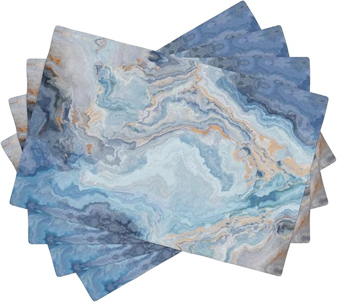 Placemats 4 pcs Marble Double-Layer Imitation Linen Place Mats Non-Slip Heat-Resistant Tablemats for Home Restaurant Hotel 18×12 Inch