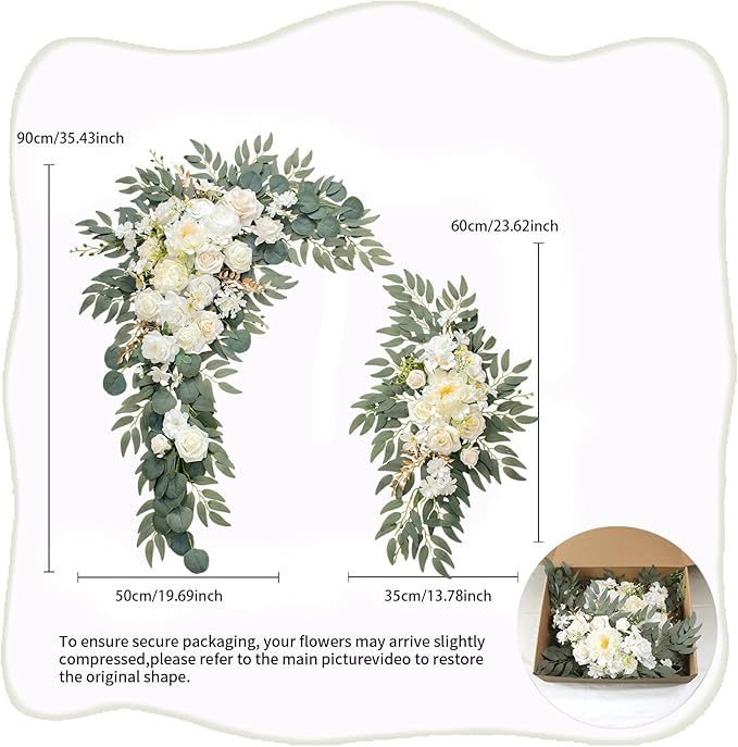 Wedding Arch, Artificial Flowers, Wedding Decor with Drapes (Set of 4),Be Suited to Banquet, Party, Wedding Decor Ceremony and Background Decoration (White)