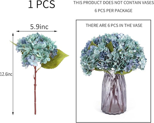 Kimura's Cabin 6pcs Fake Blue Flowers Artificial Silk Hydrangea Flowers Bouquets Faux Hydrangea with Stems for Farmhouse Home Table Centerpieces Wedding Party Decoration(Blue, Pack of 6)