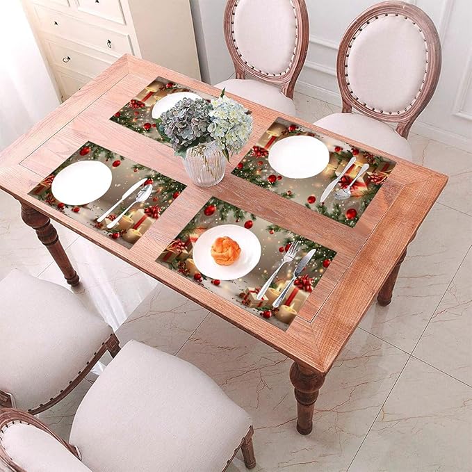 PVC Placemats Set of 1 Wipeable Table Mats Washable Heat Resistant Non Slip Vinyl Dining Table Mat for Kitchen Indoor Outdoor Patio Farmhouse Place Mats Christmas Candle Gift Decorative