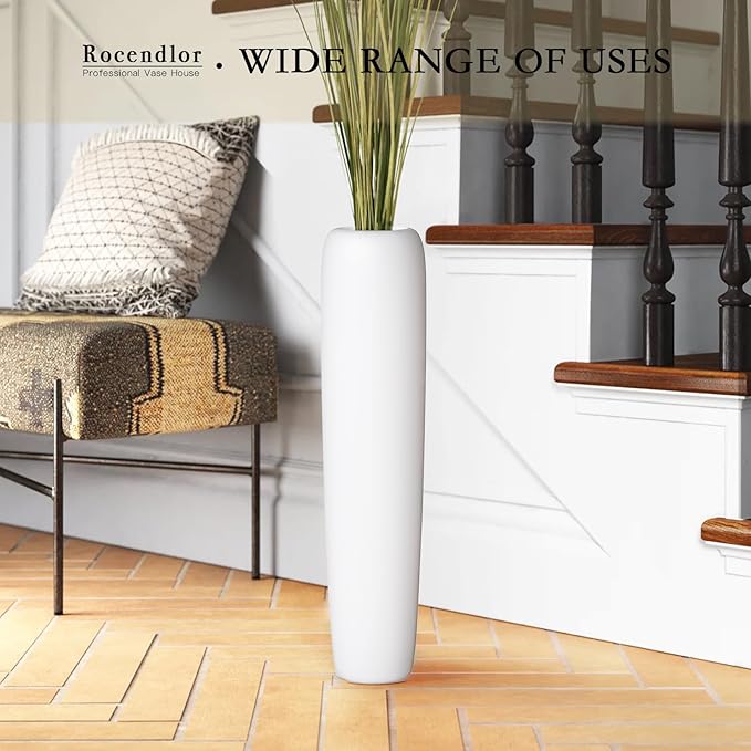 27.5" White Vase for Home Decor - Tall Floor Vase for Living Room, Bedroom, Office - Elegant Minimalist Tall Vases for Large Dried Stems, Pampas Grass, Artificial Branches