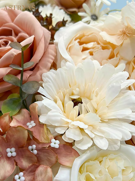 ASTRYAS Roses Artificial Flowers Nude Combo Set, Fall Fake Peonies Flower for DIY Wedding Bouquet Bridal Baby Shower Decorations Party Table Centerpieces Cake Silk Floral Arrangement Home Decor, Beige
