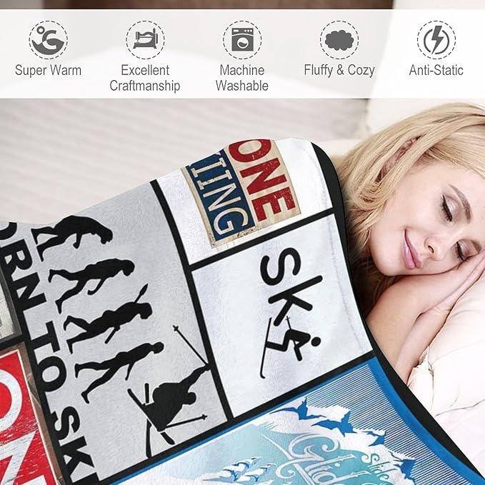 Skiing Throw Blanket for Lovers - Soft Warm Cozy Fleece for Kids Adults - Couch Sofa Bed 50"x60"