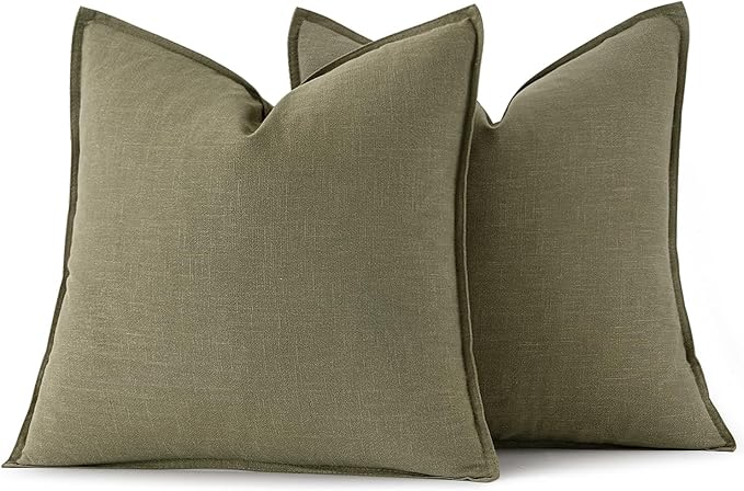 MIULEE Decorative Linen Euro Sham Pillow Covers 22x22 Inch Light Olive Green Boho Farmhouse Neutral Couch Throw Pillows for Bed Pack of 2 Accent Modern Pillowcase Summer Sofa Livingroom Home Decor