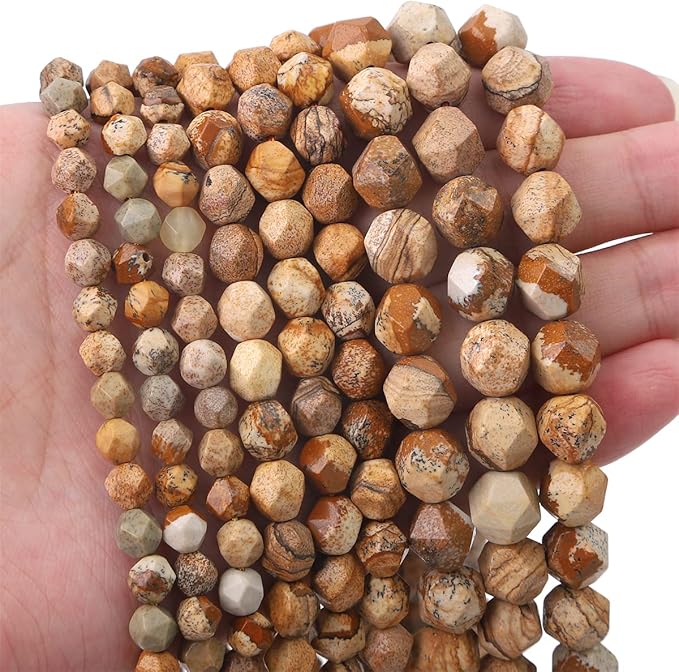 Faceted Natural Brown Picture Jasper Stone Round Beads 8mm 36cm/Strand for Jewelry Making