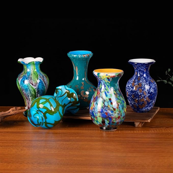 KAMMAK Colored Glass Vase, Beautiful Hand Blown Decorative Vase, Modern Art Vase for Flower Mantle Dining Table Centerpiece, Entryway Living Room Wedding Decoration, FH021