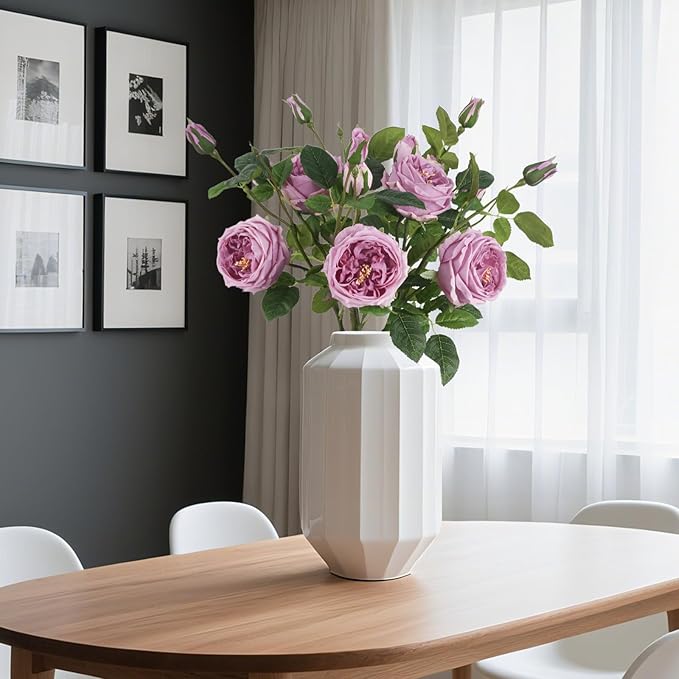 Real Touch Purple Austin Roses Peonies Artificial Flowers 4 Bouquets Latex Fake Peonies with Long Stem Realistic Faux Peonies for Wedding Party Home Table Centerpieces Decor (Deep Purple)