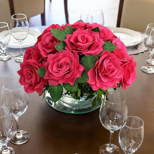 20 pcs 4'' Rose Red Faux Flowers Magenta Pink Brushed Silk Rose Set for DIY Bouquet Wedding Arrangements Artificial Flower Wall Mirror Decor Baby Shower Home Decor Table Centerpieces