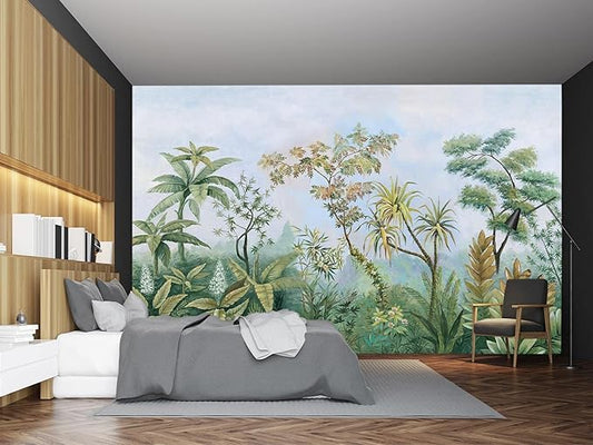Cliouar-Tropical Plants Southeast Asia Oil Painting Forest Wallpaper Mural Bedroom Living Room Decoration 103" x 69"(Not Self-Adhesive)