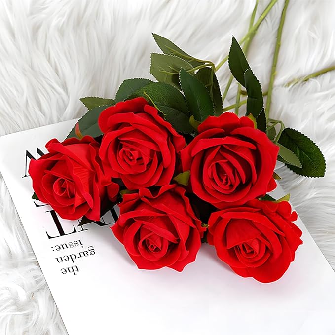 Artificial Silk Roses Flowers - 200 Pack Rose Red Fake Flowers for Wedding Decor, 3.7Inch Velvet Flower Heads with 50cm Long Stems, Suitable for Home, Party Event Decor (200, Rose Red)