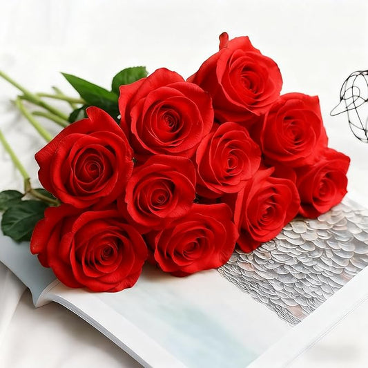 Red Roses Artificial Flowers 15 PCS, Fake Roses Silk Flowers with Long Stems, Faux Rose for Wedding Centerpieces, Home Decor, Indoor Floral Arrangements, Party Decor, DIY Bouquet (Red)