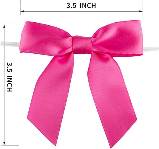 7Rainbows 30pcs Boutique 3.5" Hot Pink Satin Ribbon Twist Tie Bows for Tying Up Packages Gift Wrapping