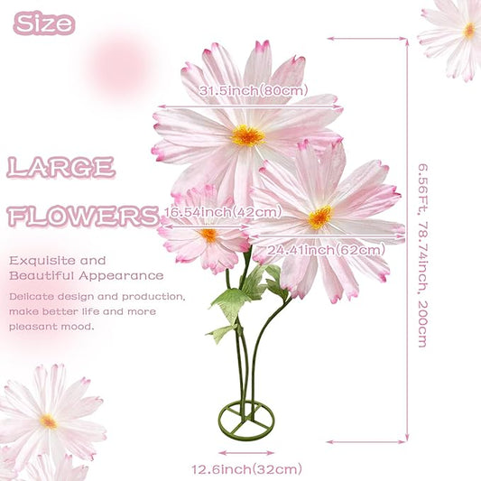 Giant Flowers for Decoration with Stand, Large Artificial Flower Decoration with Standing Base, Big Fake Flower Daisies Bouquet 6.1Ft Wedding Birthday Party Decor Ideal for Home and Event Decor(Pink)