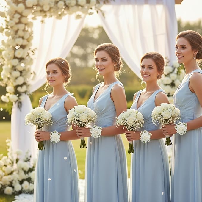 6 PCS Artificial Flowers Wrist Corsage Wristlet Band,Wedding Ball Accessories for Brides, Grooms, Bridesmaids