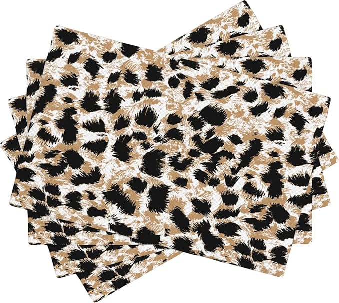 Placemats 4 pcs Leopard Double-Layer Imitation Linen Place Mats Non-Slip Heat-Resistant Tablemats for Home Restaurant Hotel 18×12 Inch